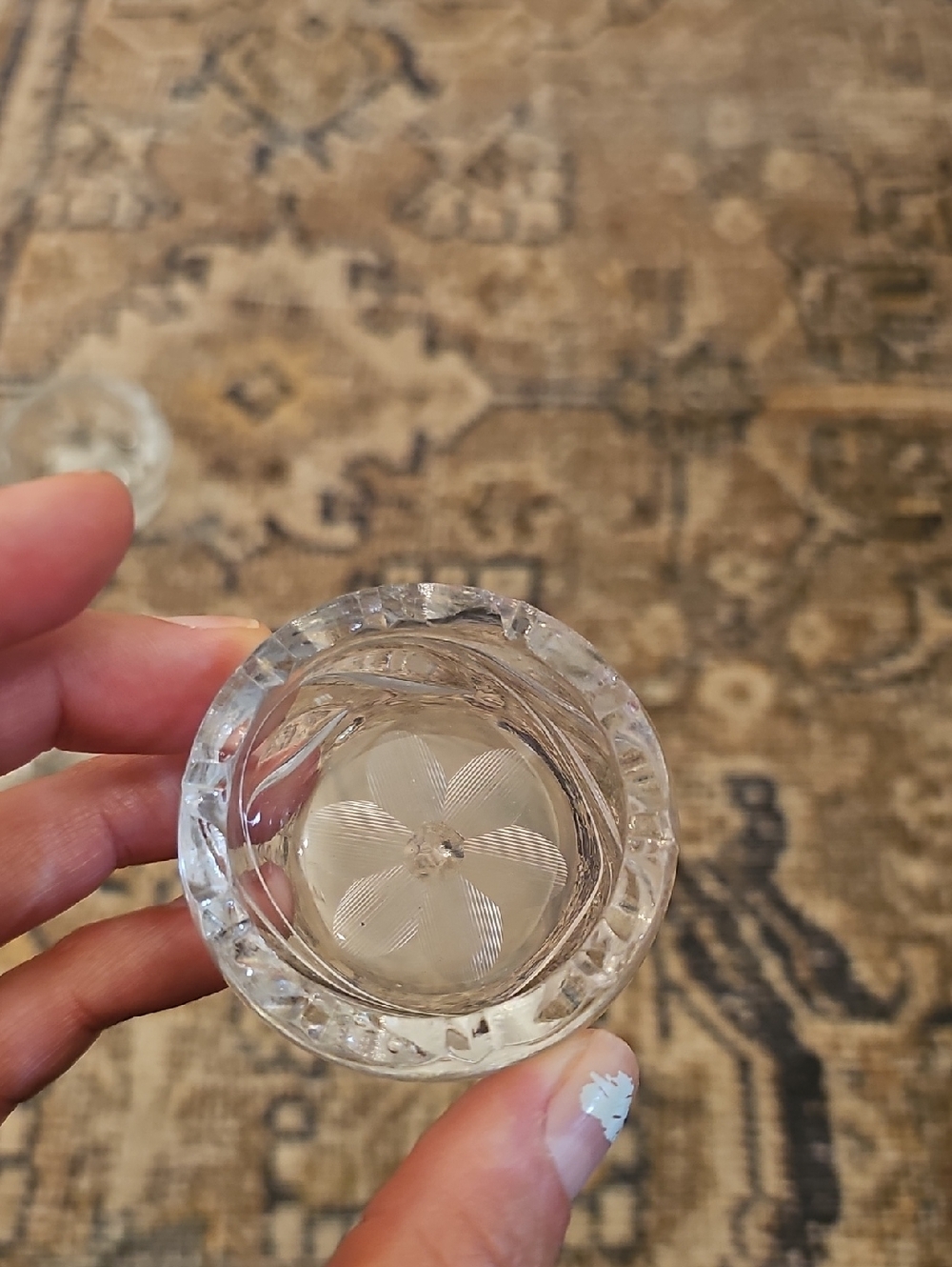 SALE! Set of 5 Glass Open Salt Cellars, Etched Floral And Sawtooth Rim - Picture 15 of 16